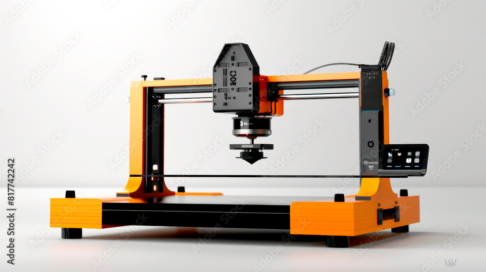 Fototapeta premium Modern 3D Printer with Orange Frame and Touchscreen Interface