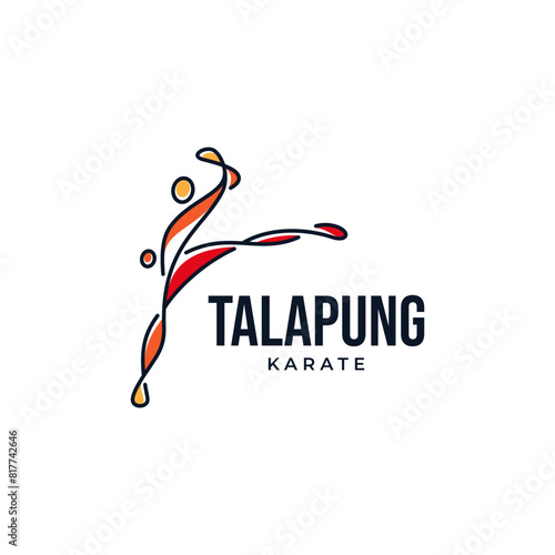 colorful and abstract people with line art style for kick boxing, self defense and sport logo design