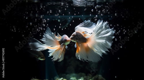 Two fighting fish swimming in the lake. AI Generated