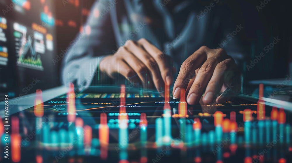 Business data and stock market analysis currency exchange. Businessman analyzing financial graph Business data and stock market analysis currency exchange. Businessman analyzing financial graph
