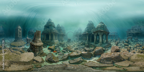 Fototapeta Naklejka Na Ścianę i Meble -  Underwater Dwarka city VR 360 Spherical Panorama