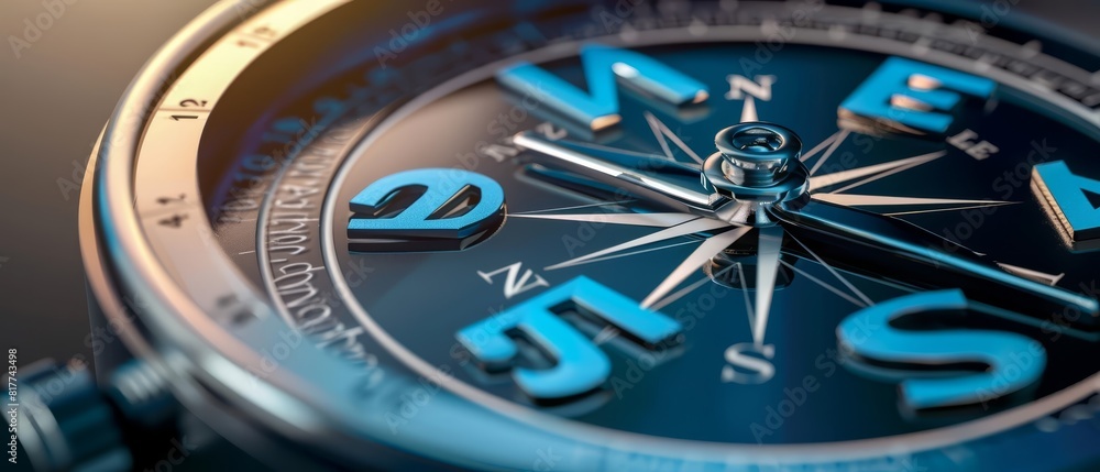 Obraz premium Compass dial highlighting Success in blue letters, with the needle pointing away from Failure, detailed and high resolution, symbolizing guidance and success