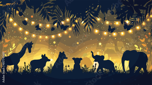 Silhouette of animals with garland of background Vector