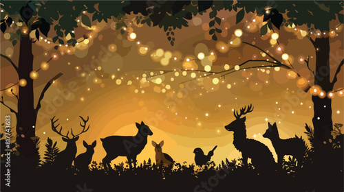 Silhouette of animals with garland of background Vector