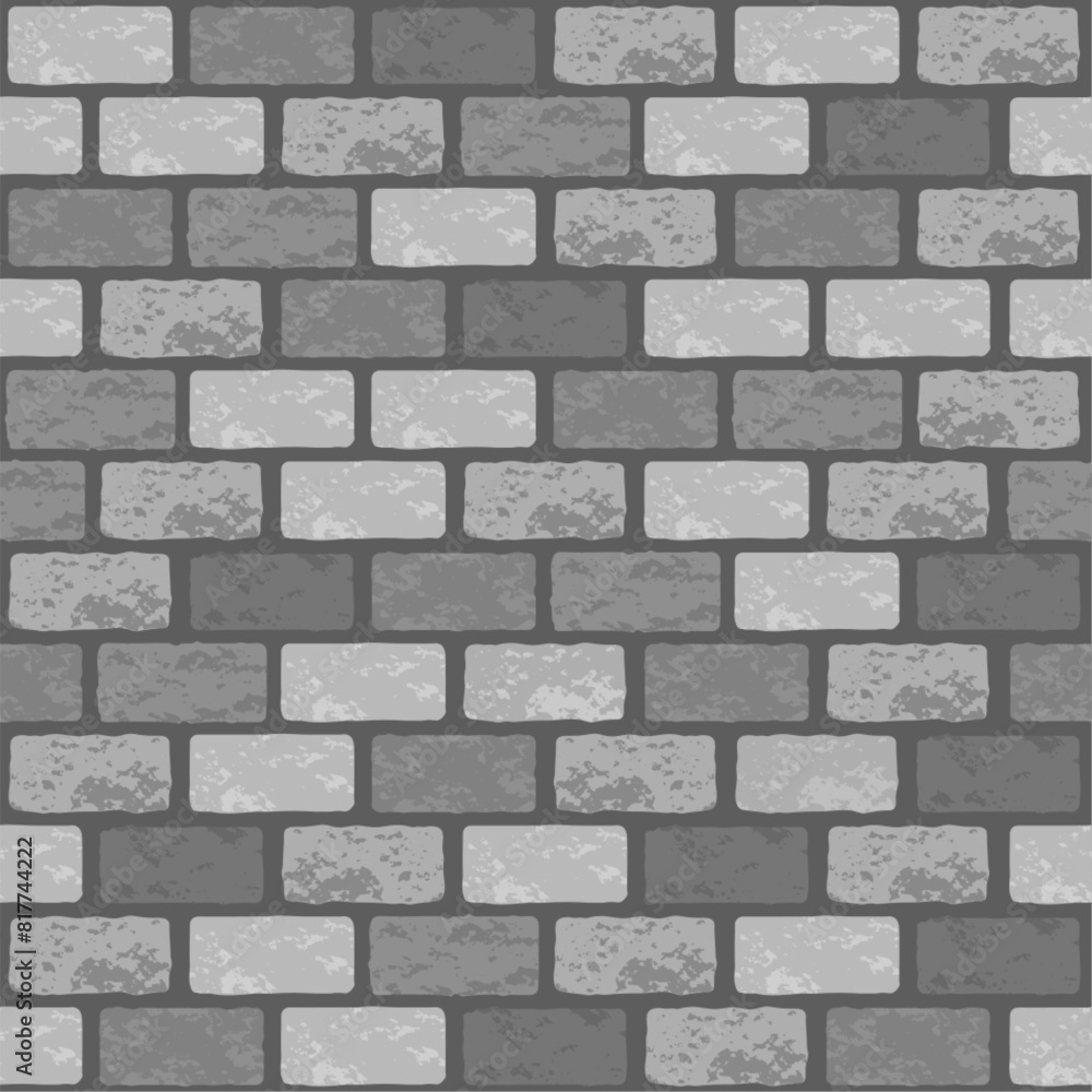 Obraz premium Realistic Vector dark grey brick wall seamless pattern. Flat gray wall texture. Simple grunge stone, textured brick background for print, paper, design, decor, photo background.