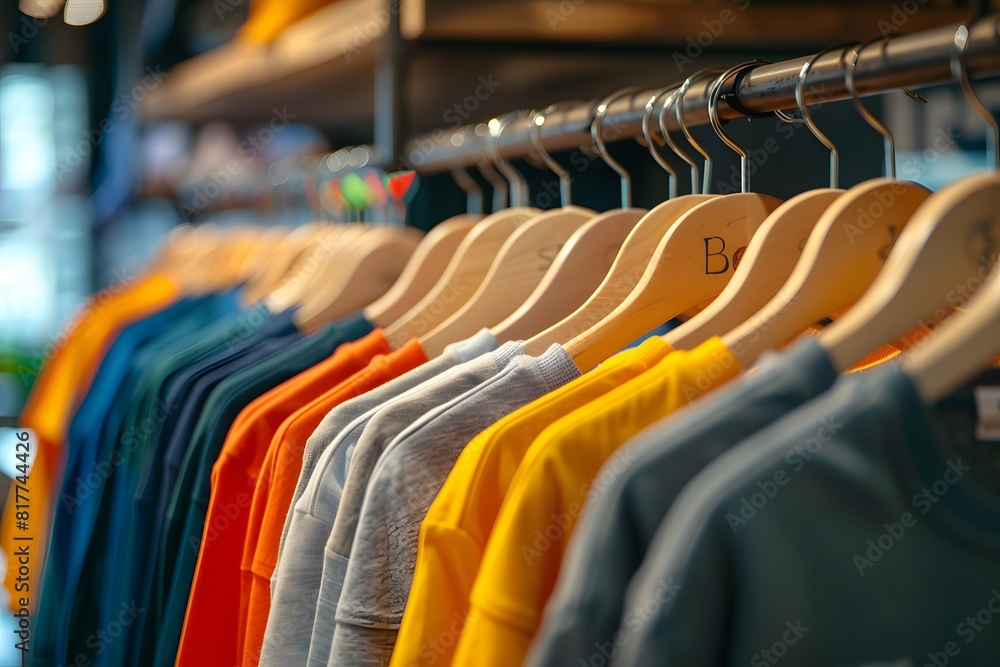 Close up of shirts on hangers in a clothing store Close up of shirts on hangers in a clothing store