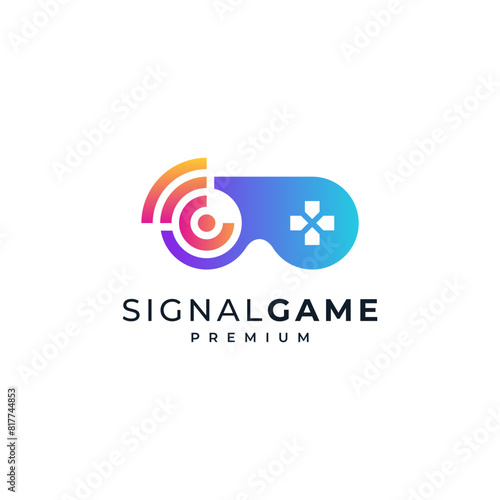 shiny and colorful console and wifi signal for streaming or online game logo design