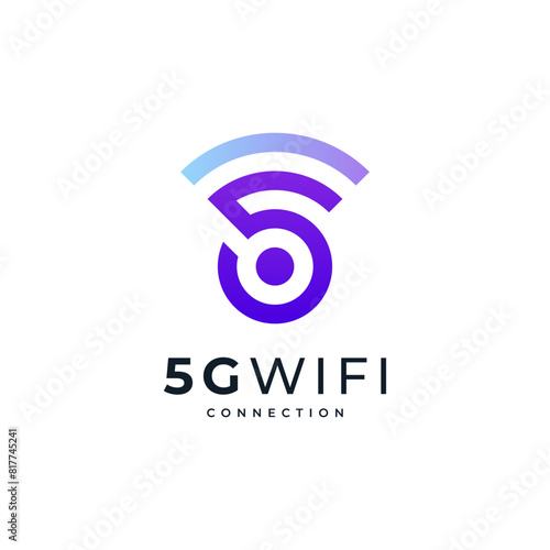shiny and colorful wifi and 5G signal for internet and connection logo
