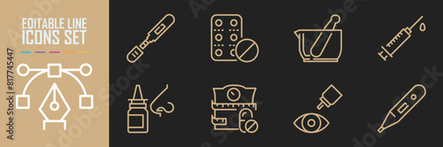Outline icons about pharmacy