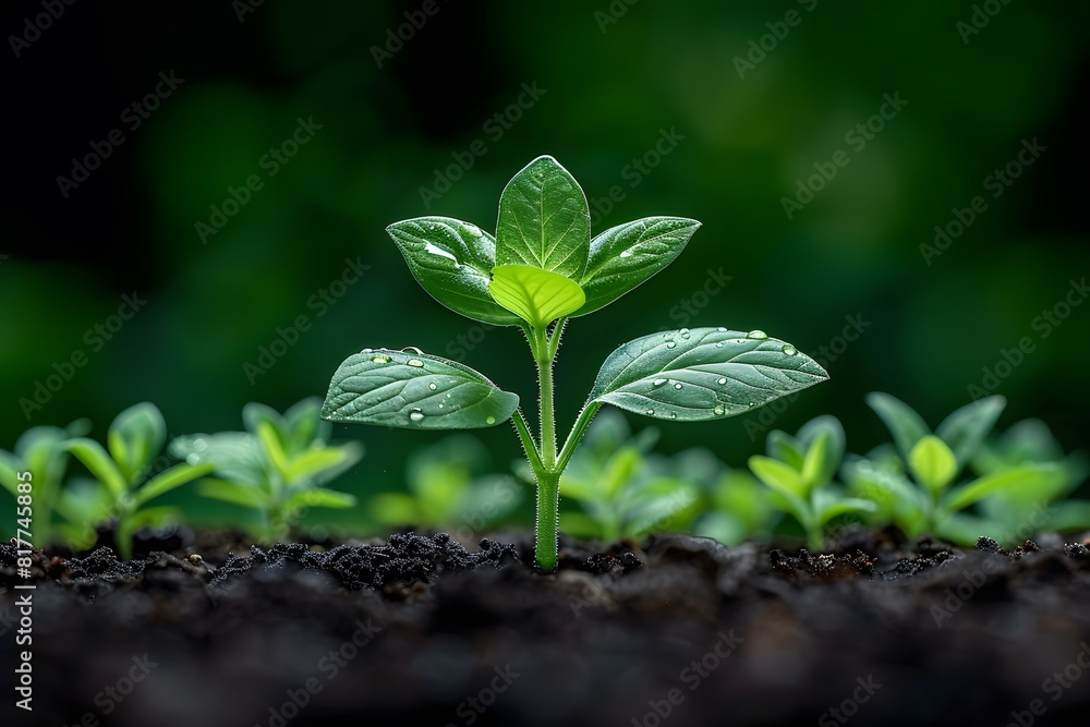 Vibrant Young Plant Emerging from Soil in Garden Vibrant Young Plant Emerging from Soil in Garden