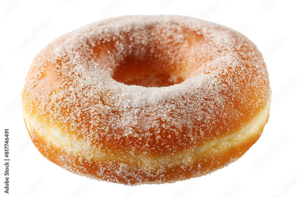 A donut with powder on top, isolated in white background, with no shadow, text, logo or border A donut with powder on top, isolated in white background, with no shadow, text, logo or border