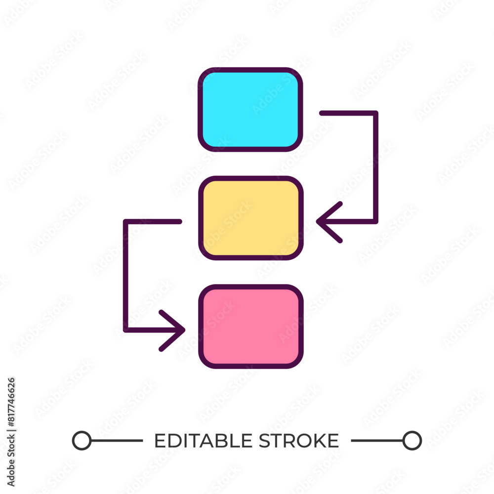 Flowchart RGB color icon. Work process. Step by step organization ...
