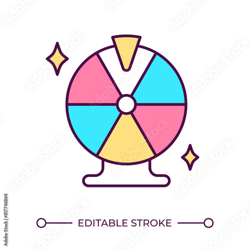 Prize wheel RGB color icon. Game of chance. Lottery type. Lucky wheel. Fairground attraction. Festival game. Isolated vector illustration. Simple filled line drawing. Editable stroke