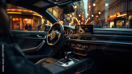 Interior of a Modern Car Driving Through a City at Night © AS Photo Family