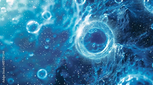 Digital representation of stem cell research, scifi, blue and white, vector art, precise, stem cells visualized with digital clarity