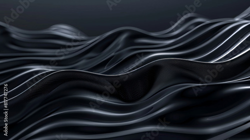 Monochromatic wave background in black, featuring a wavy pattern with soft curves, surrounded by subtle texture and tiny waves, copyspace, background