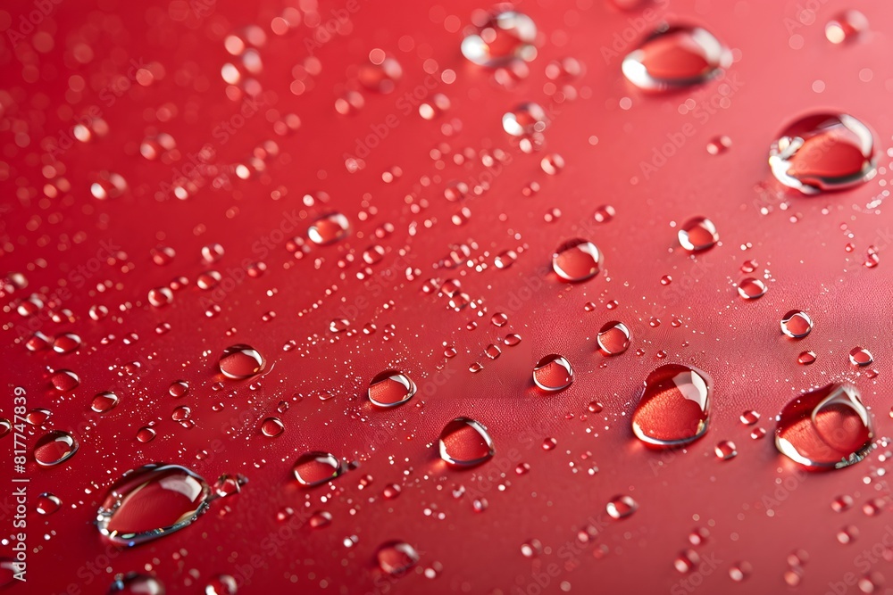 Close up of red surface with water droplets Close up of red surface with water droplets