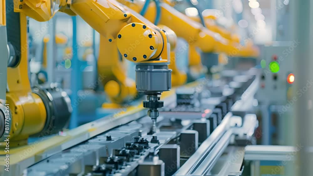 Industrial robots in action on the production line Industrial robots in action on the production line
