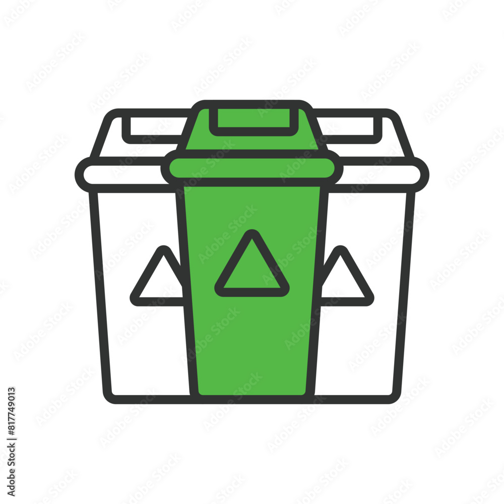 Waste sorting vector, in line design, green. Waste, sorting, recycling, bins, eco, environment, sustainability on white background vector. Waste sorting vector editable stroke icon. Waste sorting vector, in line design, green. Waste, sorting, recycling, bins, eco, environment, sustainability on white background vector. Waste sorting vector editable stroke icon.