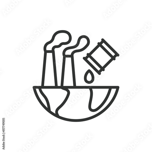 World pollution, in line design. Pollution, world, environment, global, waste, air, water on white background vector. World pollution editable stroke icon.