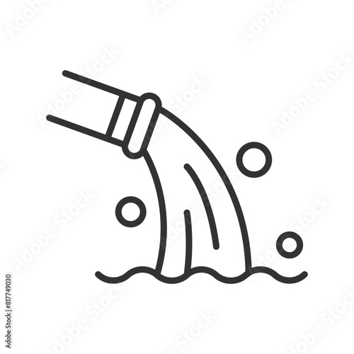 Waste water discharge pipe, in line design. Wastewater, discharge, pipe, pollution, sewage, drainage, environmental on white background vector. Waste water discharge pipe editable stroke icon.