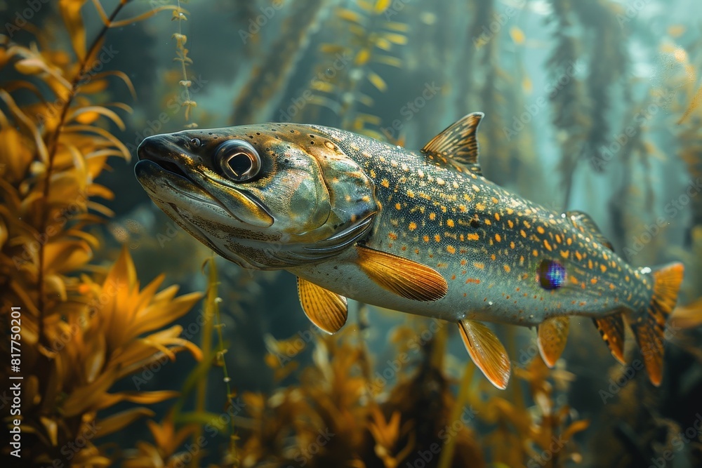 Pike fish lurking in murky waters, depicting freshwater predators. Pike fish lurking in murky waters, depicting freshwater predators.