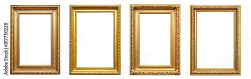 Set of golden frames Isolated transparent PNG background Premium pen tool cutout