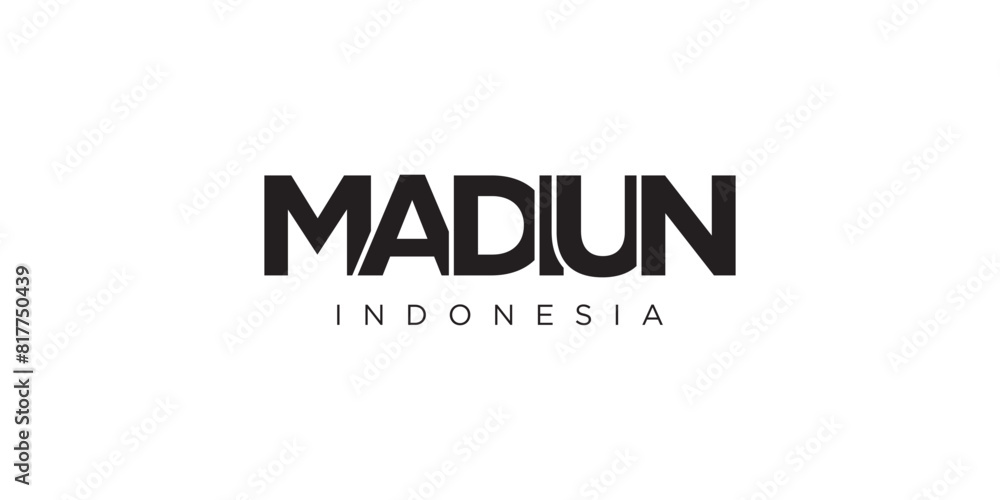 Madiun in the Indonesia emblem. The design features a geometric style, vector illustration with bold typography in a modern font. The graphic slogan lettering. Madiun in the Indonesia emblem. The design features a geometric style, vector illustration with bold typography in a modern font. The graphic slogan lettering.