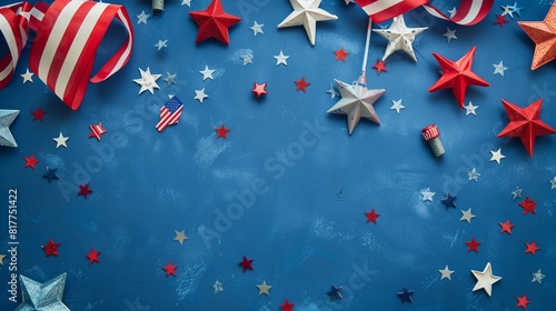 Patriotic Stars and Ribbons on a Blue Background