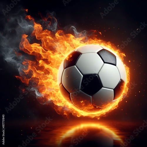 Soccer Ball Flying on Fire  Isolated on Black Background