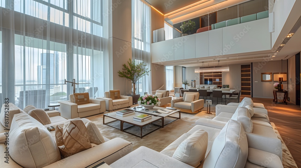 Modern coastal living room, airy and bright, with nautical decor and light wood furniture Modern coastal living room, airy and bright, with nautical decor and light wood furniture