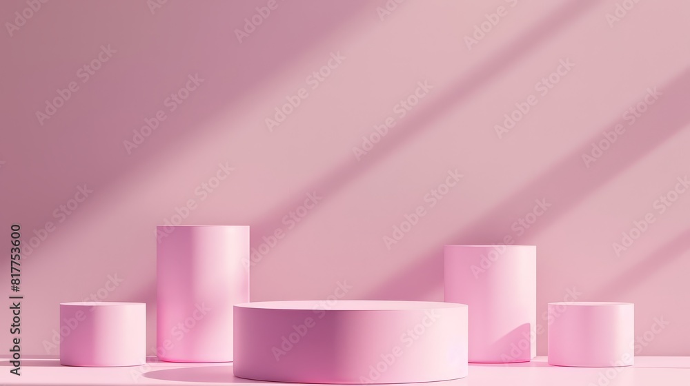 Pink podiums with shadows on pink background for product presentation. Pink podiums with shadows on pink background for product presentation.