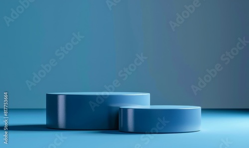 Blue podium for displaying products, showcase, pedestal. 3d rendering.