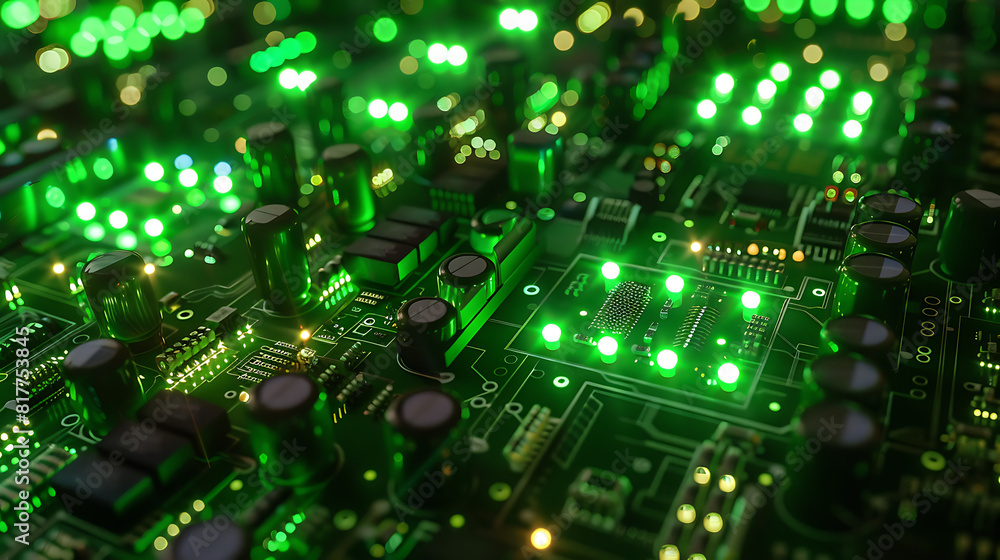 Detailed Close-Up of Modern High-Tech Motherboard with Circuitry and Components Detailed Close-Up of Modern High-Tech Motherboard with Circuitry and Components