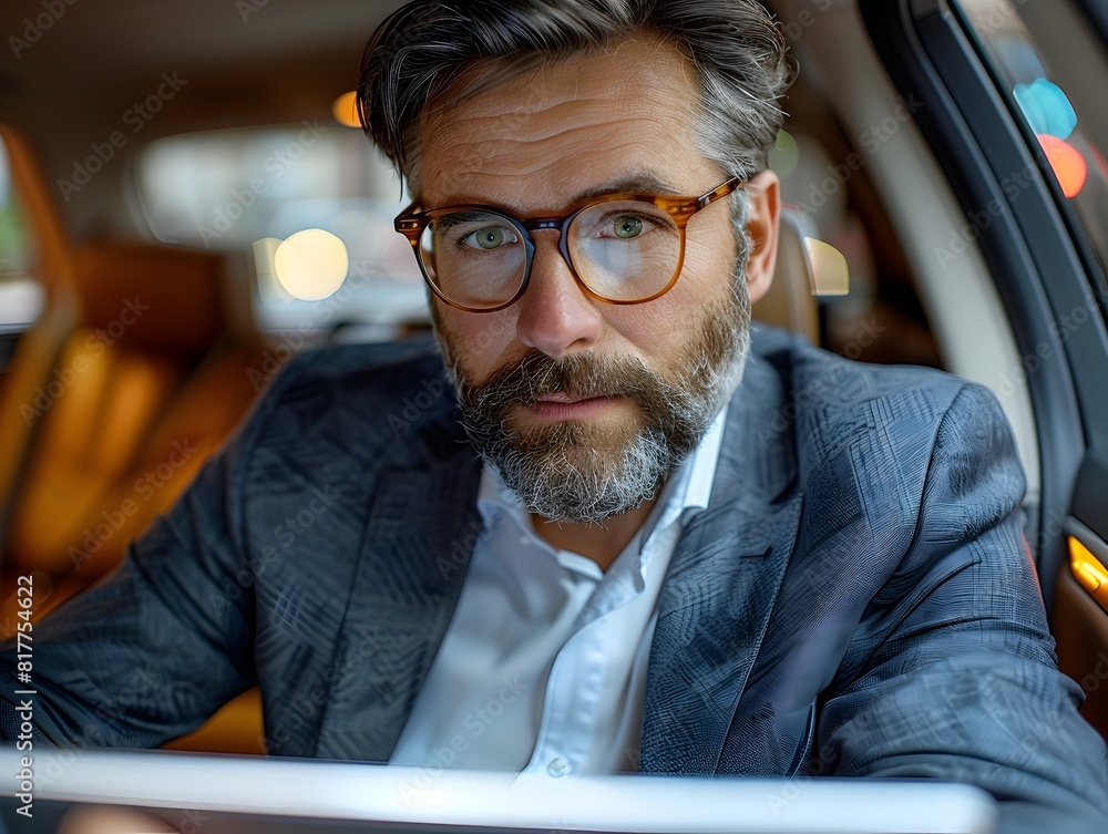 Focused Business Professional Utilizing Tablet Device During Commute Focused Business Professional Utilizing Tablet Device During Commute
