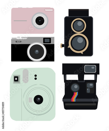 Vector photo camera retro and new icon set colour vintage