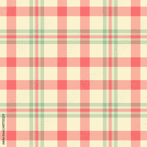 Dress vector fabric tartan, mesh check textile texture. Pretty seamless plaid pattern background in light and red colors.