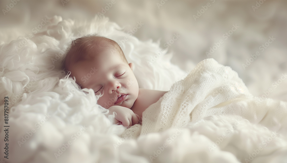 Cute baby sleeping in a blanket portrait - ai generative Cute baby sleeping in a blanket portrait - ai generative