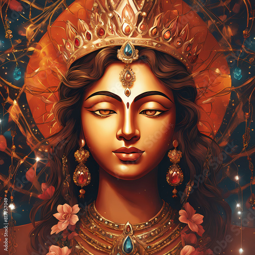 closeup of beautiful face of Indian goddess illustration background