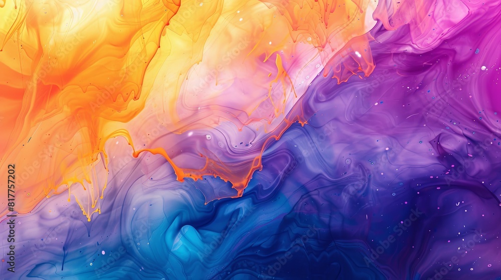 Abstract background with fluid acrylic painting in blue, orange and purple colors Abstract background with fluid acrylic painting in blue, orange and purple colors