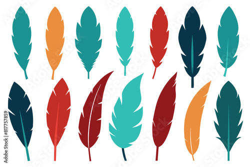 Set of drawn vector bird feathers on white background © mobarok8888