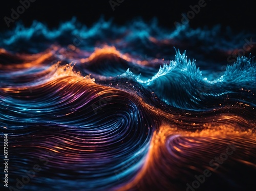 Mesmerizing Fiery Ocean Wave with Vivid Blue and Orange Hues in Dynamic Motion