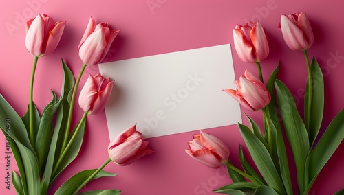Wallpaper Mural  blank card with tulips on pink background Torontodigital.ca