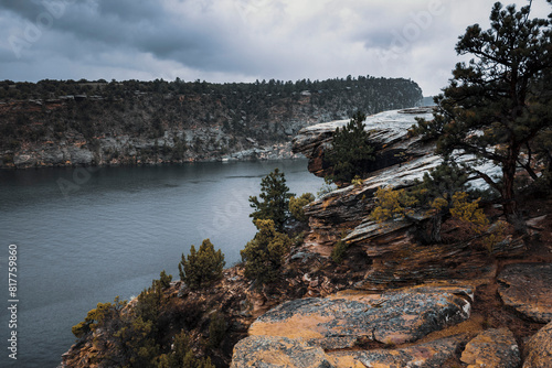 Scenic view of Fremont Canyon right outside Casper, Wyoming on a cloudy day photo