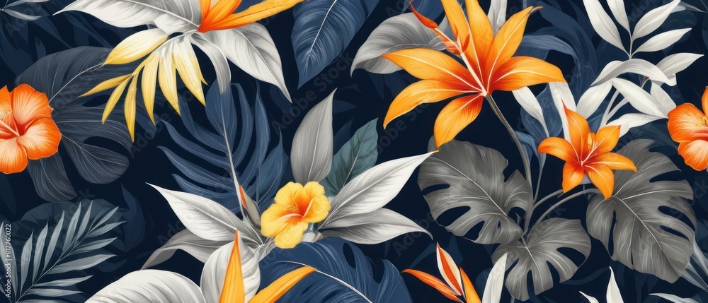 tropical leaves and flowers background tropical leaves and flowers background