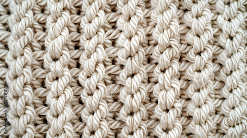 beige knitted fabric. Close-up of a beige knitted fabric showcasing its intricate and soft texture.. photo