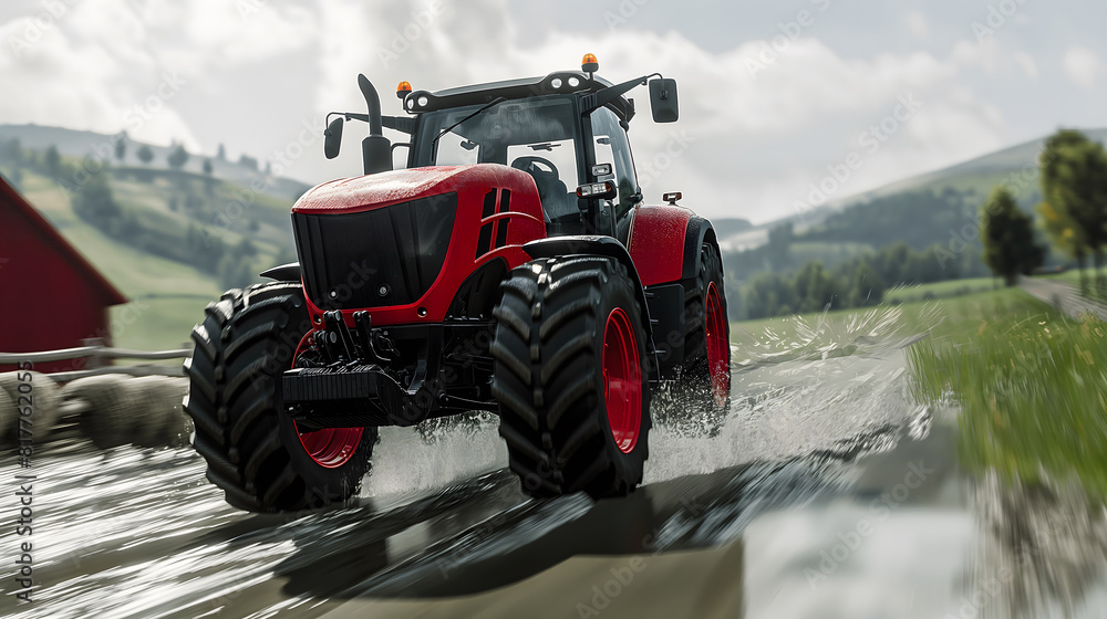 Tractor plowing through waterlogged field Tractor plowing through waterlogged field