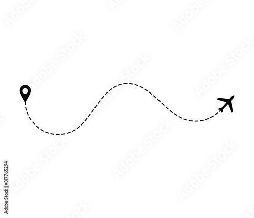 Airplane dotted route line the way airplane. Flying with a dashed line from the starting point and along the path. illustration