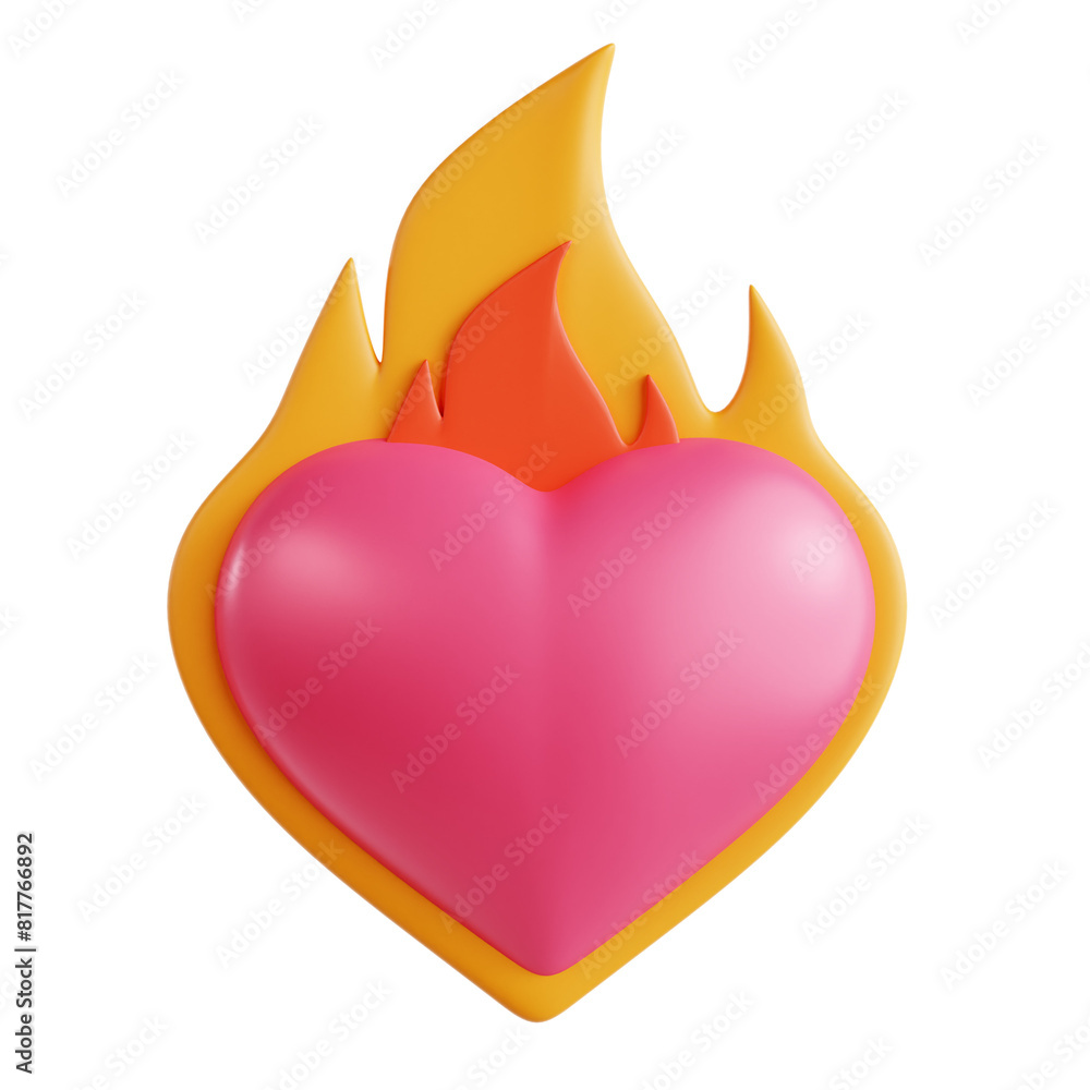 PNG 3D Burning Heart icon isolated on a white background PNG 3D Burning Heart icon isolated on a white background