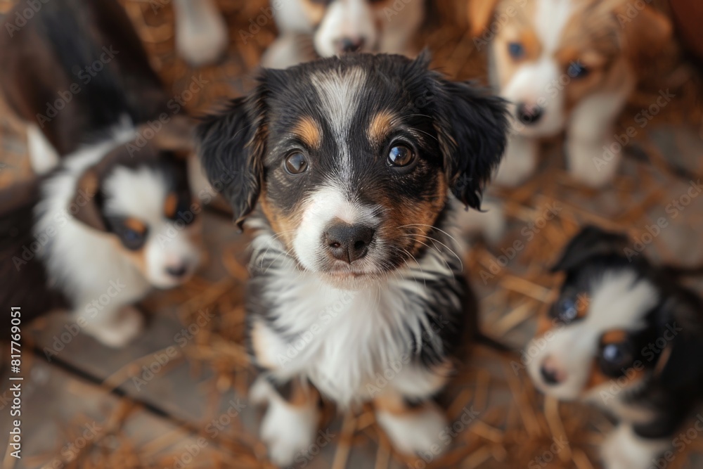 Group of puppies looking at camera Group of puppies looking at camera